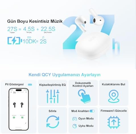 Alternative view of QCY AilyBuds E10 Bluetooth Kulaklık - HiRes - LDAC - Çift Cihaz - Oyun Modu 4 Mics ENC Kulakiçi Kulaklık Siyah