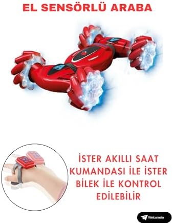 Alternative view of Bilekten Kontrol ve Bilek Kumandalı Çift Kontrollü Şarjlı Led Işıklı Sesli Ve Müzikli Atan Akrobat Araba (Kırmızı)