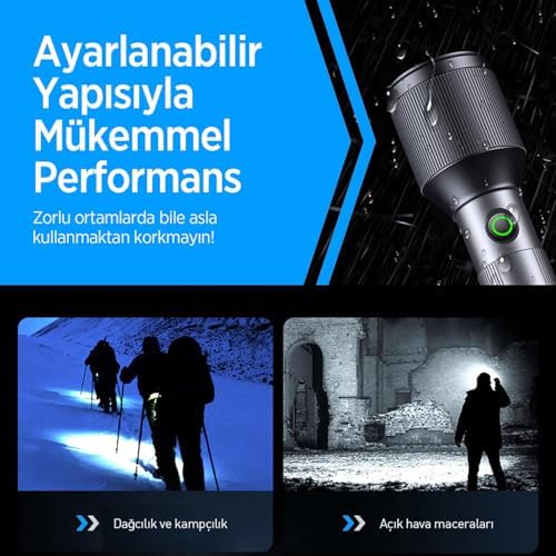 Bix Flashlight BX2143FL 24W LED, Max. 1100 Lümen Parlaklık ve 950 Metreye Kadar Menzilli, Zoom Özellikli Şarj Edilebilir Kamp ve Acil Durumlar için Çok Modlu Kompakt El Feneri