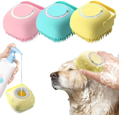 Şampuan Hazneli Kedi Ve Köpek Evcil Hayvan Yıkama Fırçası Silikon (PEMBE)