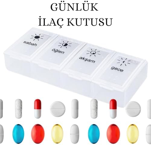Günlük ve Haftalık İlaç Kutusu, 2'li Set, Sabah Öğlen Akşam Gece ve Haftalık Bölmeli, Beyaz