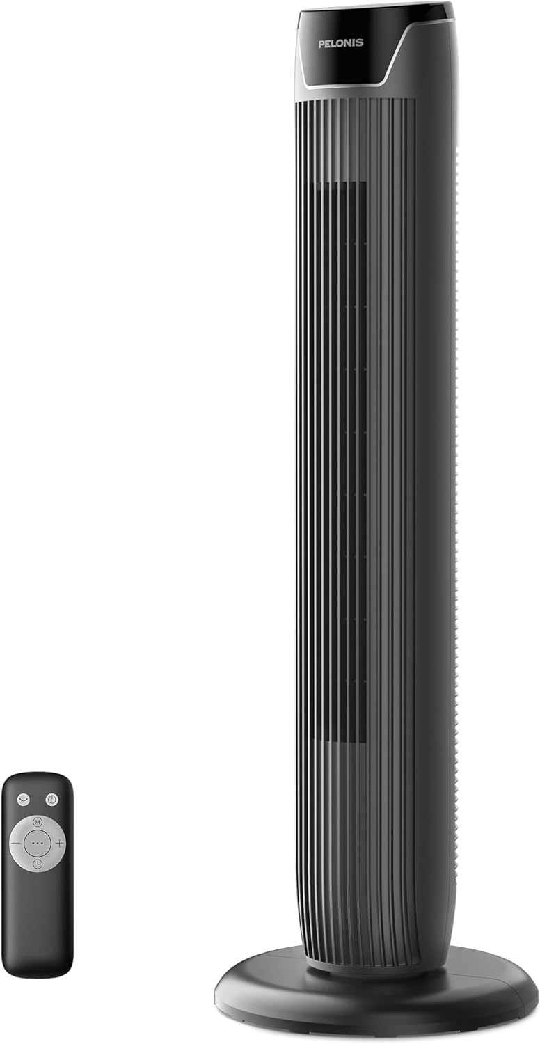 PELONIS Kule Fan, Uzaktan Kumanda, 38dB Fısıltı Sessizliği, 5 Hız Kademesi ve 4 Mod, LED Ekran, 15h Zamanlayıcı, 90° Salınım