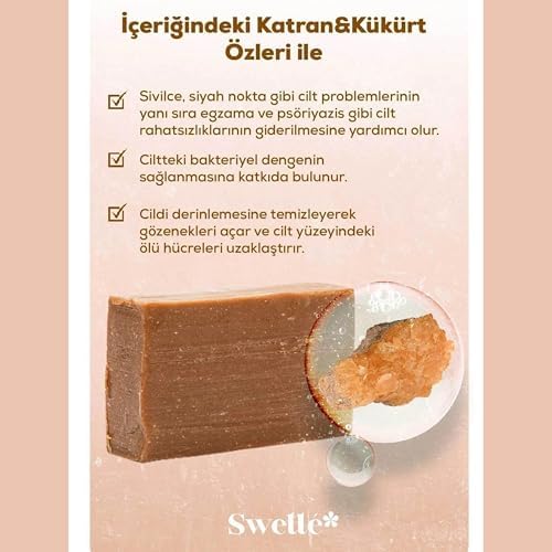 Doğal Kükürt Sabunu – Yüz ve Vücut İçin Sivilce Karşıtı Temizleyici ve Peeling – Siyah Noktalar, Akneyi ve Sebumu Düzenler – Tüm Cilt Tipleri, Erkekler ve Kadınlar