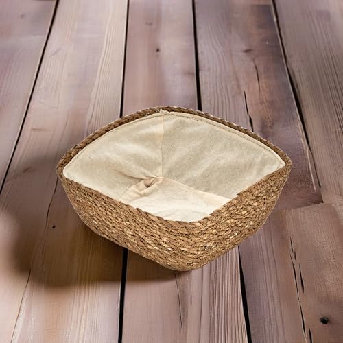 El Yapımı Hasır İçi Bezli Kare Ekmeklik ve Dekoratif Kare Hasır Sepet, Hasır İçi Bezli Ekmek Sepeti Kare (20cm*20cm*8cm)