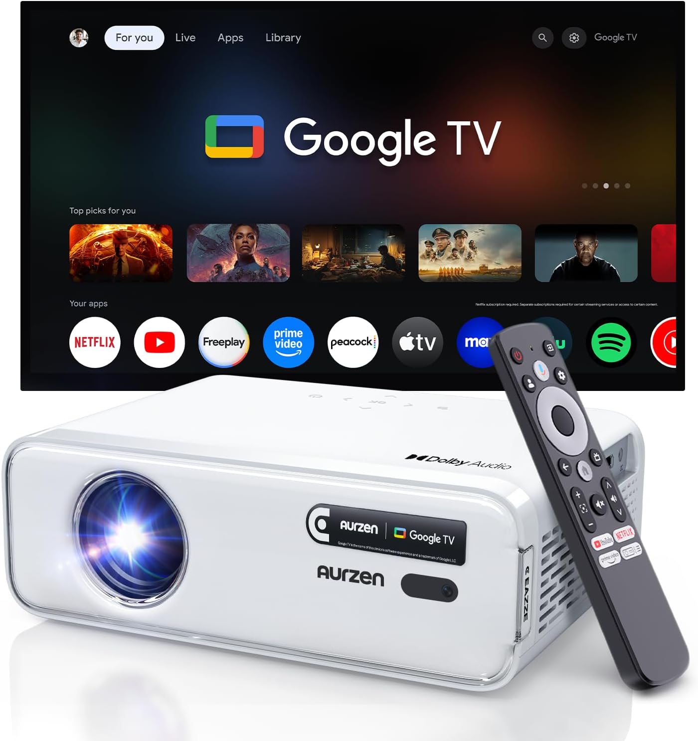Alternative view of EAZZE D1 GTV projektör, TV akıllı projektör, WiFi ve Bluetooth, Netflix resmi lisanslı, otomatik odaklama ve Keystone, DoIby Audio, zoom, yerel 1080p film, taşınabilir dış mekan