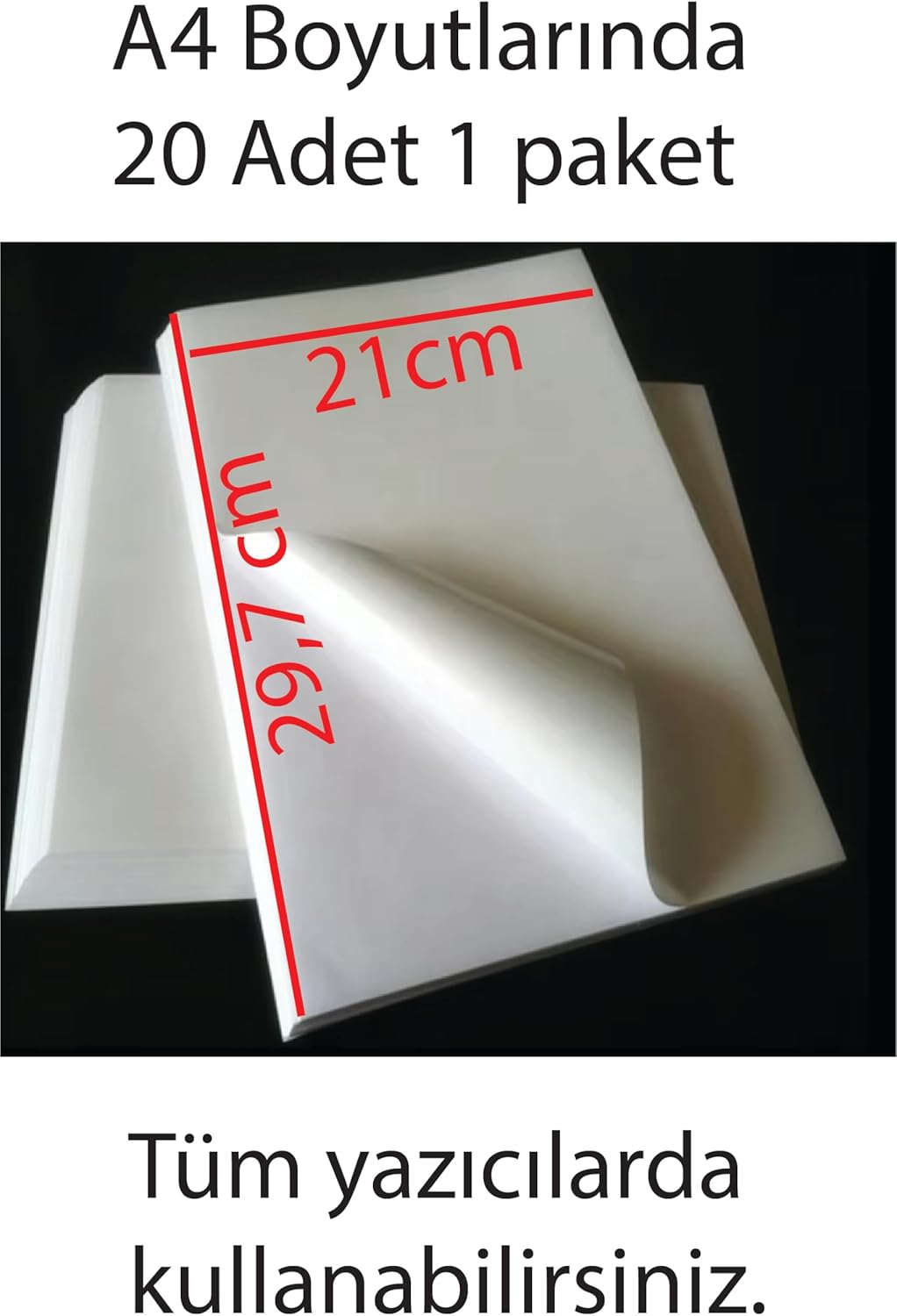 Tüm yazıcılar ile uyumlu kuvvetli yapışkanlı A4 Yapışkanlı Etiket Kağıdı, 21x29.7 cm, 160 gr, 20 Yaprak, 1.Hamur Etiket, Beyaz