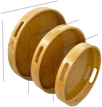 Alternative view of Bambu 3'lü Tepsi Seti – Sunum, Çay ve Servis Tepsisi, Doğal Bambu Ahşap Tepsi Takımı, Şık ve Dayanıklı Tasarım, Mutfak ve Sofralar İçin Estetik Sunum Tepsisi (Yuvarlak)