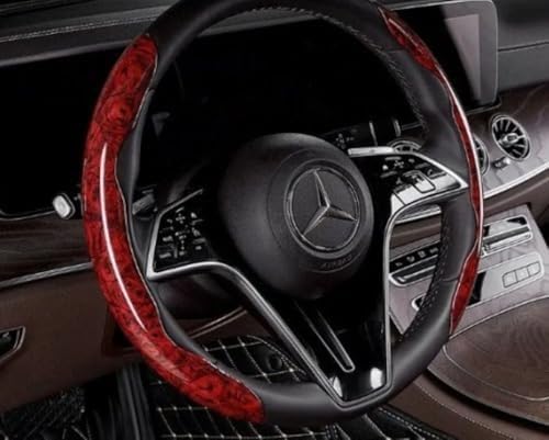 Ahşap Desenli Karbon Fiber Direksiyon Simidi Koruma Kılıfı 2'li Set Kaymaz Dayanıklı Şık ve Ergonomik Araç Direksiyon Kılıfı (Kahverengi)