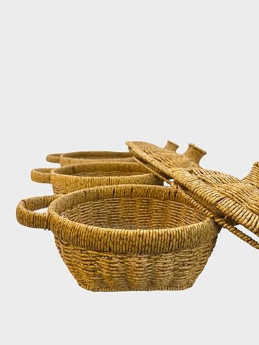 Alternative view of Hasır Görünümlü Plastik Örgülü Tencere Şeklinde Kapaklı Sepet – Çok Amaçlı Organizer, Saklama Sepeti, Dekoratif Kapaklı Sele, Mutfak ve Banyo İçin Şık ve Fonksiyonel Saklama (35x26x11 Cm)