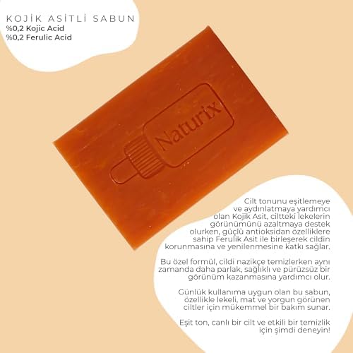 Naturix Kojik Asitli Sabun - Ferulik Asit İçeren Aydınlatıcı Yüz ve Vücut Sabunu – Derinlemesine Temizler & Cilt Tonunu Eşitler