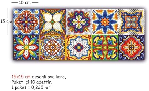 Kendinden Yapışkanlı Karnaval Desenli Pvc, Yapışkanlı Kaplama, Çıkartması, Zemin Duvar Karosu 10x10 cm (20 Adet/0,20 m2)