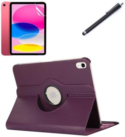 iPad 11.Nesil A16 11inç/10.Nesil 10.9inç ile uyumlu Kılıf Dönen Tablet Kilifi Ekran Koruyucu+Kalem Mor