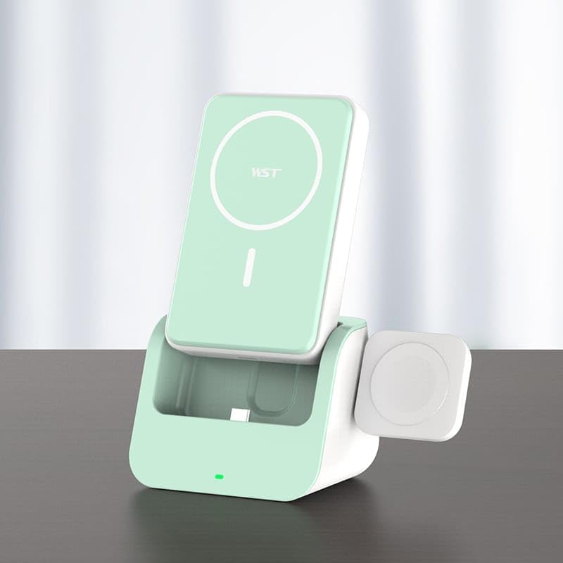 KABLOSUZ POWERBANK MagSafe Uyumlu BÜYÜK GÜÇ KAYNAĞI VE ŞARJ SETİ 10000 MH STAND OLABİLİR CEP TELEFONU TABLET SAAT KULAKLIK MAC ŞARJ EDEBİLİR PORTATİF SÖKÜLÜP TEK TEK KULLANILABİLİR (ZÜMRÜT YEŞİL)
