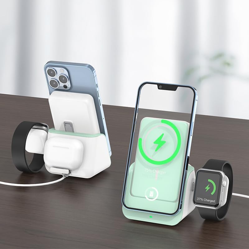 Alternative view of KABLOSUZ POWERBANK MagSafe Uyumlu BÜYÜK GÜÇ KAYNAĞI VE ŞARJ SETİ 10000 MH STAND OLABİLİR CEP TELEFONU TABLET SAAT KULAKLIK MAC ŞARJ EDEBİLİR PORTATİF SÖKÜLÜP TEK TEK KULLANILABİLİR (ZÜMRÜT YEŞİL)