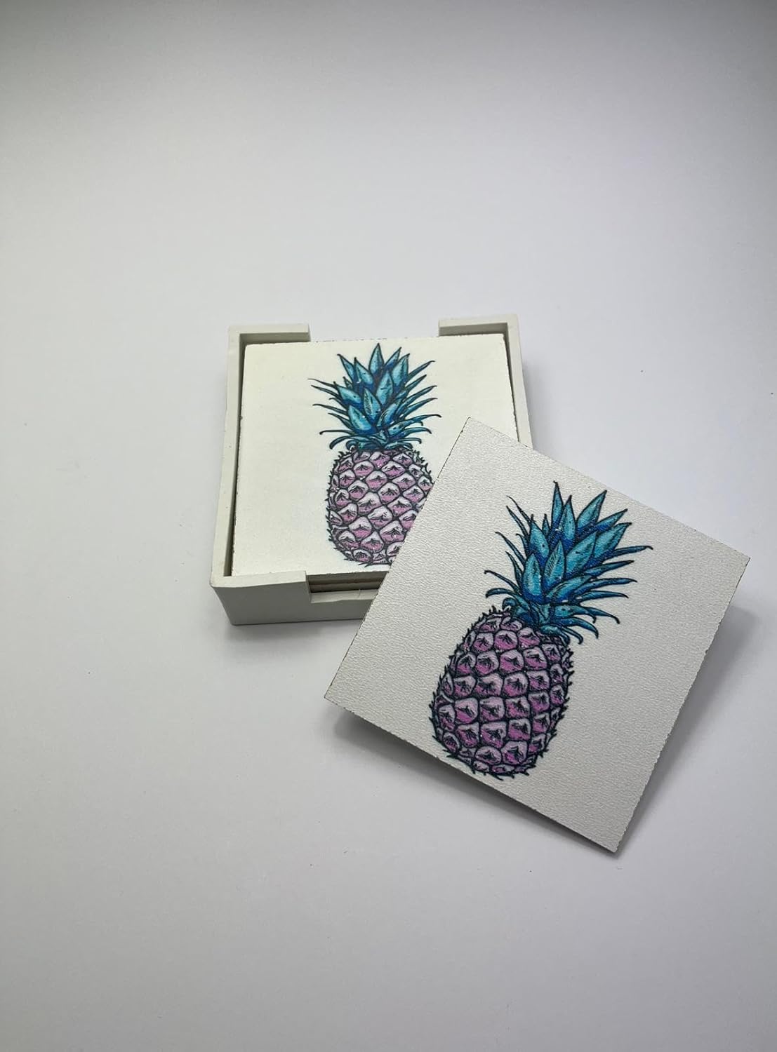 Alternative view of 6’lı Ahşap Bardak Altlığı Seti (Kutulu - Ananas Desenli)