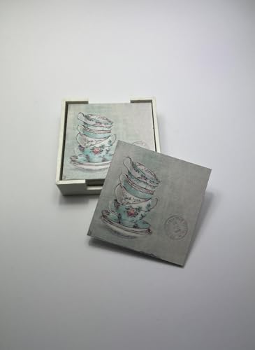 Alternative view of 6’lı Ahşap Bardak Altlığı Seti (Kutulu - Fincan Desenli)