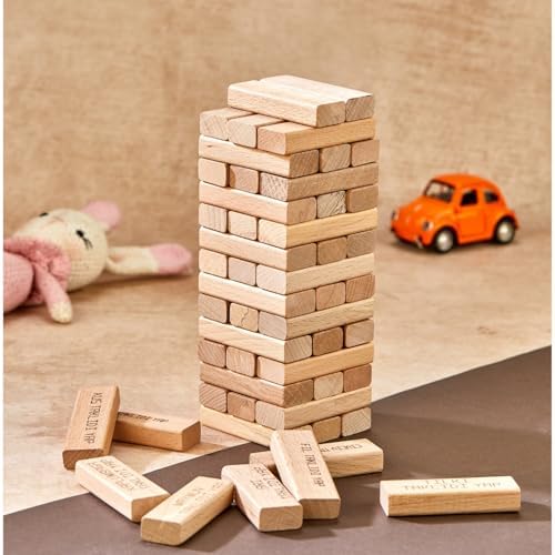 Tower Wooden Blocks Tumbling Tower Game – 54-Piece Stacking Game for Kids & Adults – Fun Game with Cute Designs – Educational & Interactive Toy for Boys & Girls Ages 3+