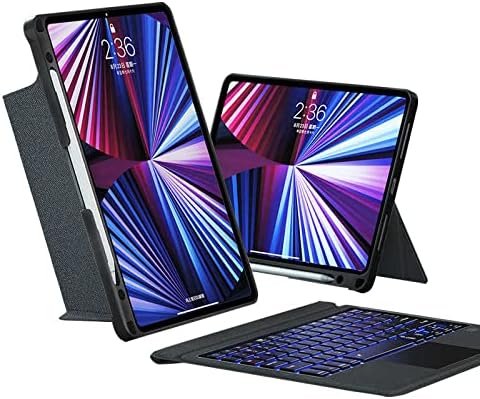 iPad Pro 12.9 6. Nesil ile uyumlu Kılıf LED Işıklı Magnetik Standlı Klavyeli A2436 A2437 A2764 A2766 Siyah
