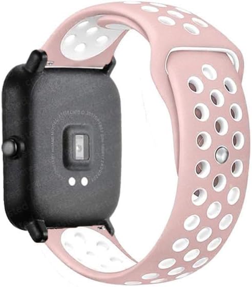 ​​ GTS Bip Lite S GTR 42mm ile uyumlu Kordon Delikli Spor Band Pembe-Beyaz