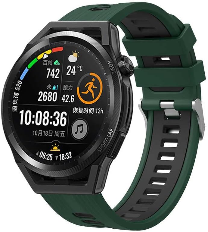 UnDePlus ​​ GTS Bip Lite S GTR 42mm ile uyumlu Kordon Çift Renk Çizgili Band Yeşil-Siyah