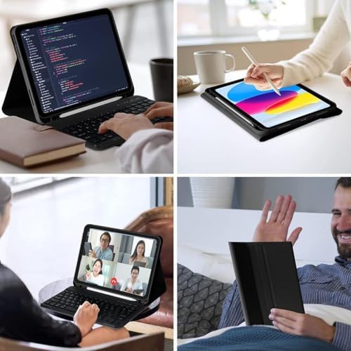 iPad 11.Nesil A16 11inç/10.Nesil 10.9inç ile uyumlu Kılıf Kablosuz Klavyeli Mobax Türkçe Klavye Siyah