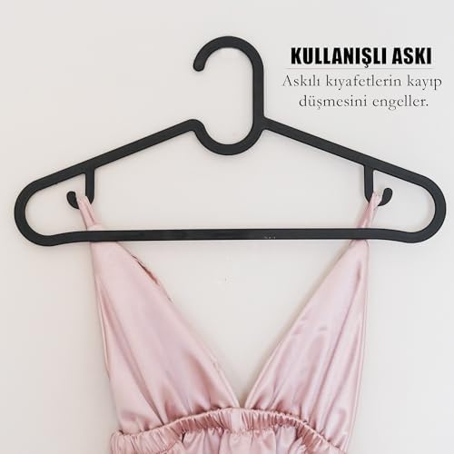 Plastik Slim Askı, Elbise Askısı, Siyah Askı (Standart, Adet, 20)