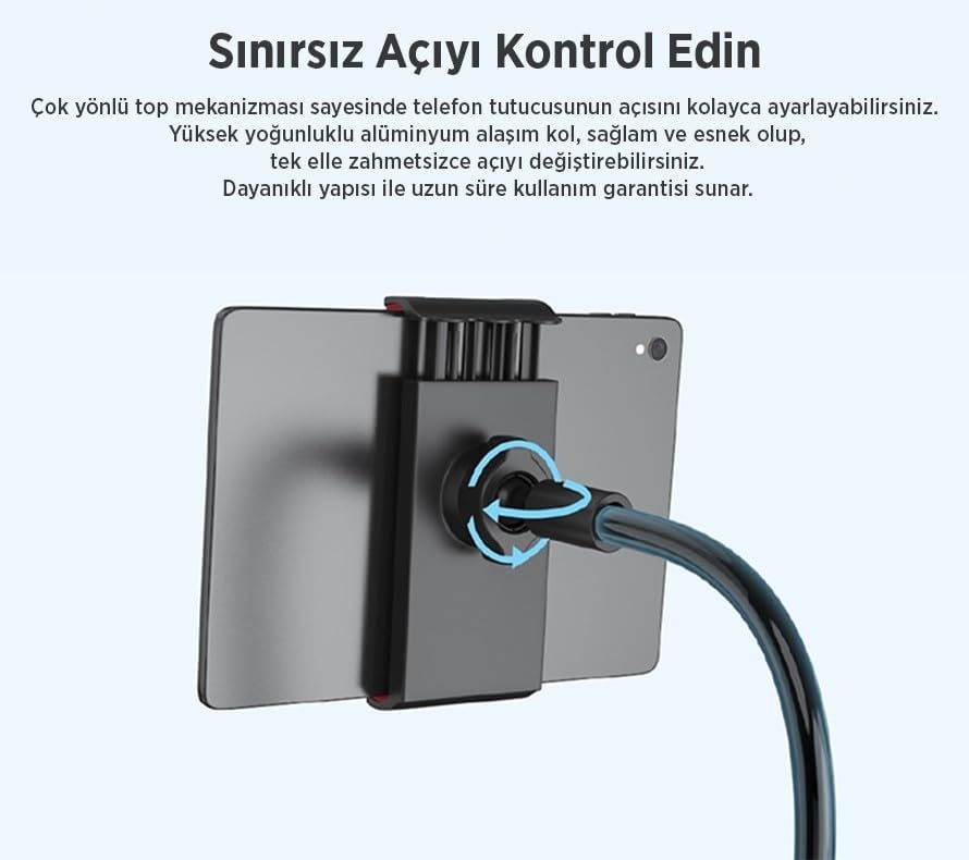 360° Dönen Uzun Kollu Ayarlanabilir Tablet ve Telefon Tutucu Stand