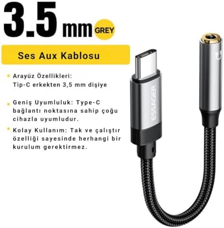 Alternative view of Essager 15CM Type C To 3.5mm Aux Kulaklık Ses Dönüştürücü Adaptör, Hifi Ses Destekli Aux Çevirici