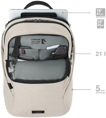 WENGER MX dizüstü bilgisayar sırt çantası, dizüstü bilgisayar, 10 inçe kadar tablet, kadın, erkek, iş, üniversite, okul, seyahat, Bej, MX Light, MX Light dizüstü bilgisayar sırt çantası
