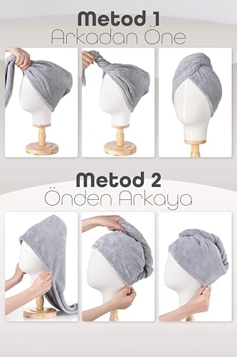 Mikrofiber Saç Havlusu Süper Emici Hızlı Kuruyan Türban Saç Havlusu Şapkası – Uzun Kıvırcık Kalın Saçlar İçin Duş Saç Kurutma Havlusu, Plaj Havuz Banyo Kullanım (3lü Pembe + Krem + Turkuaz)