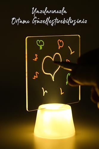 3lü LED Mum Yaz-Sil Işıklı 3 Kalemli Neon Yazı Tahtası Yazılıp Silinebilir Not Tahtası Akrilik