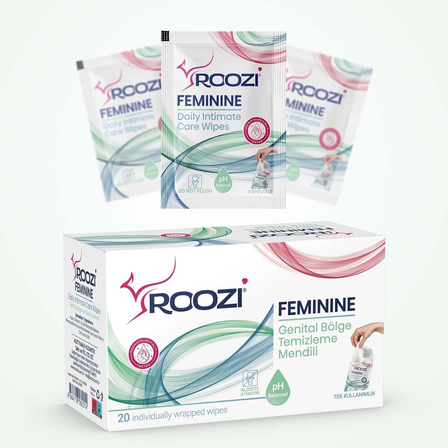 Alternative view of Roozi Kadın İntim Mendilleri – Vajinal Sağlığı Destekler – pH Dengeli, Aloe İçerikli, Hareket Halinde Hijyen, Koku Giderir – Genital Temizlik Mendilleri – 20li Ayrı Paketlenmiş Mendil