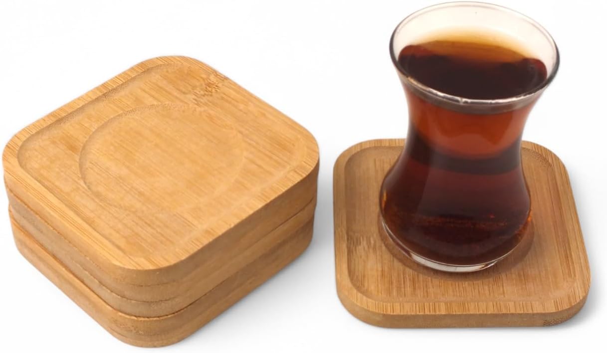 Bambu Kare Çay Tabağı Bardak Altlığı 6'lı Set | Dekoratif ve Doğal Bambu Altlık – Şık ve Dayanıklı Tasarım (10cm x 10cm)