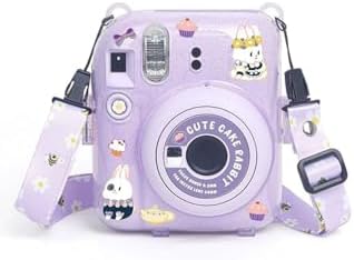 mini 12 Lila Fotoğraf Makinesi Simli Pleksi Kılıf Çerçeve ve 10'lu Film Hediye Seti-FOTSI00199-ST4-10-PK-C