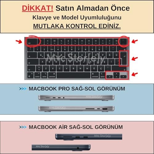Alternative view of MacBook Klavye Koruyucu Türkçe F Yeni Düzen Uyumlu Air 13.6–15.3 M2 M3 M4 ve Pro 14.2–16.2 M1–M5 Silikon Klavye Kılıfı İnce Yıkanabilir Kaplama Siyah