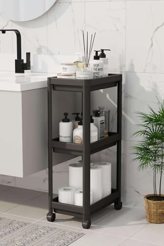 Alternative view of 3 Katlı Tekerlekli Raf Ünitesi - Banyo & Mutfak Organizer - Çok Amaçlı Servis Sehpası - Dar Alanlar İçin Pratik Saklama Çözümü (SİYAH)