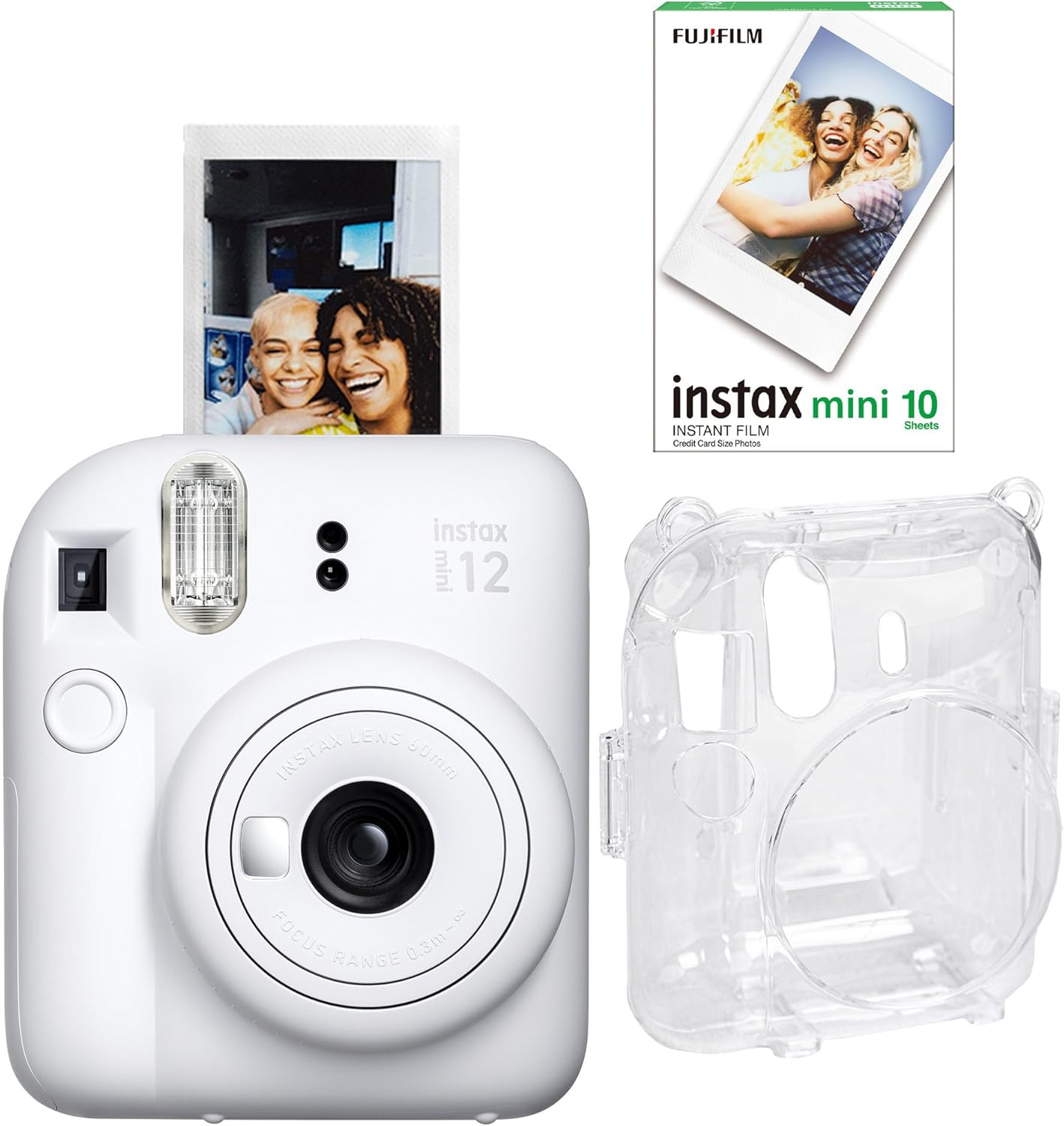 mini 12 Beyaz Fotoğraf Makinesi-10'lu Film ve Şeffaf Kılıf Seti