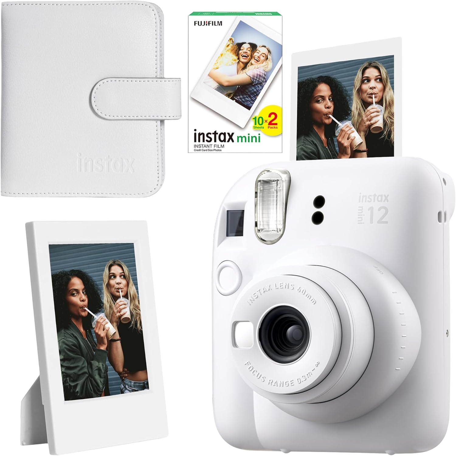 mini 12 Beyaz Fotoğraf Makinesi-20'li Film-Çerçeve ve Kare Albüm Seti