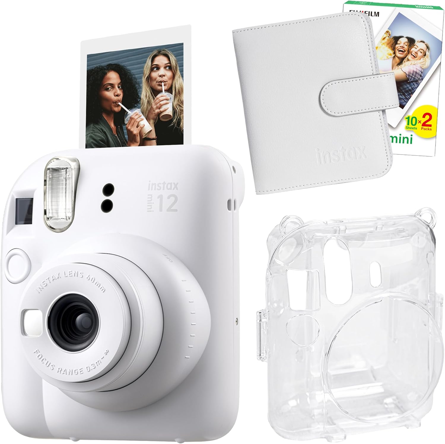 mini 12 Beyaz Fotoğraf Makinesi-20'lu Film-Kare Albüm ve Şeffaf Kılıf Seti