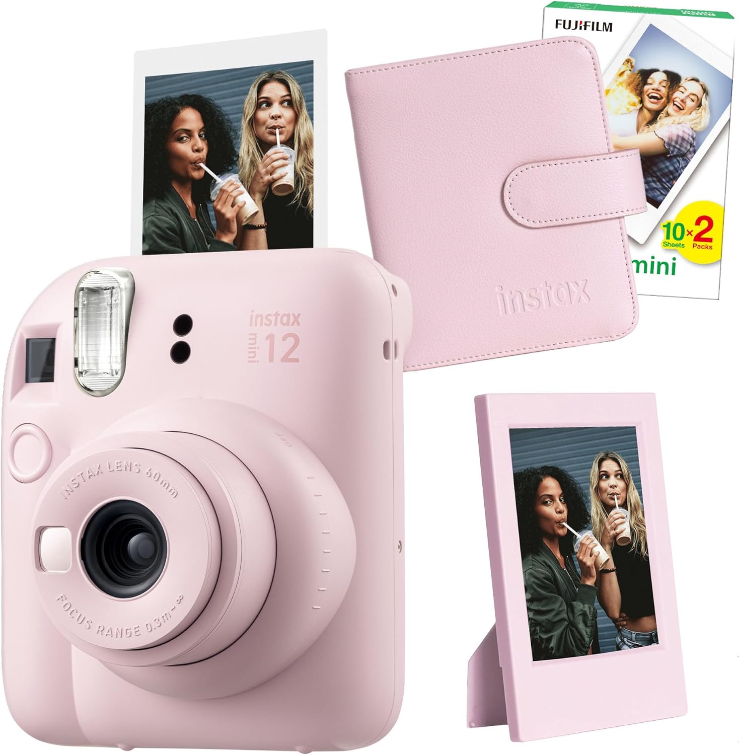 mini 12 Pembe Fotoğraf Makinesi-20'li Film-Çerçeve ve Kare Albüm Seti