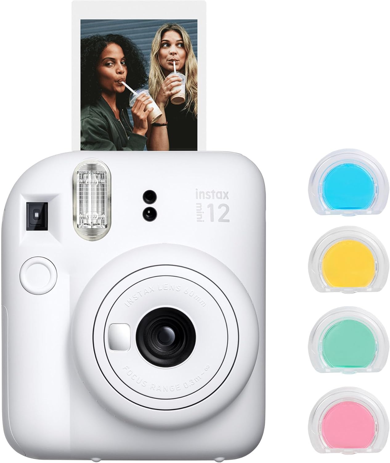 mini 12 Beyaz Fotoğraf Makinesi ve 4'lü Renkli Lens Seti