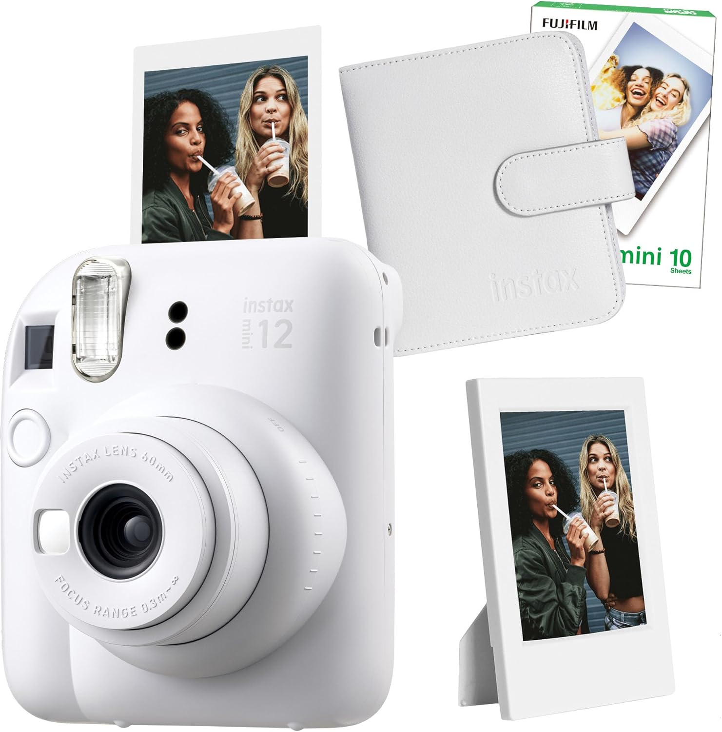 mini 12 Beyaz Fotoğraf Makinesi-10'lu Film-Çerçeve ve Kare Albüm Seti