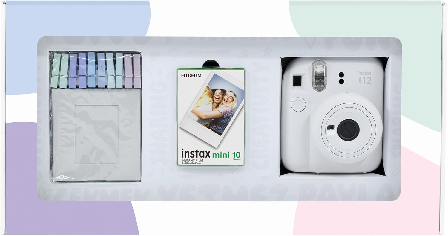 mini 12 Beyaz Fotoğraf Makinesi 10'lu Film ve Mandal Bundle Box