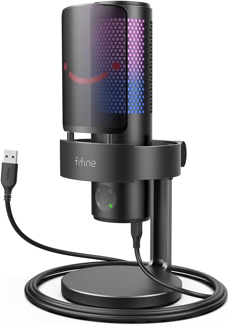 Fifine A9 USB RGB LED Işıklı Masaüstü Mikrofon, Siyah