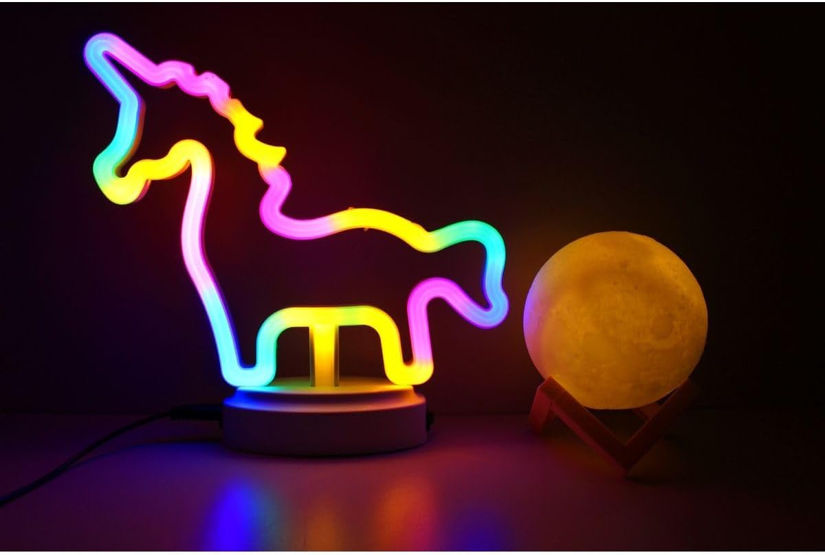 Alternative view of Sevimli Renkli Neon Ve 3D Küre Stantlı, Pil + Kablo'lu Gece Lambası Çocuk Odası Festival Parti Dekorasyon