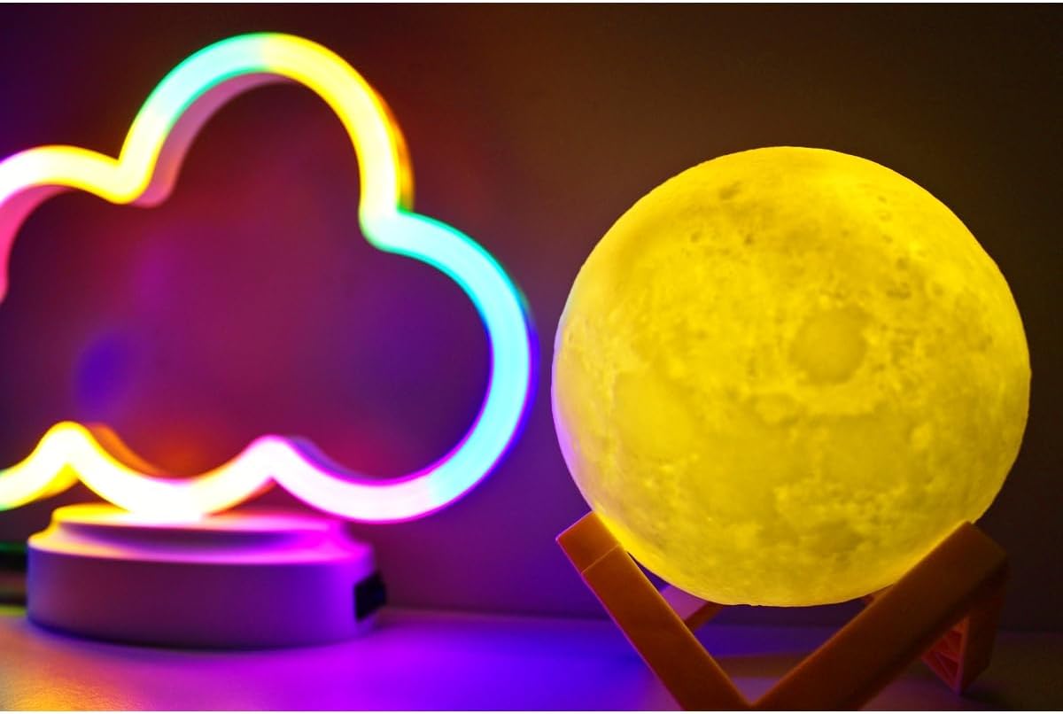 Işık kasabası(106) Neon Bulut Ve 3d Led Sarı Küre Gece Lambası Sarı