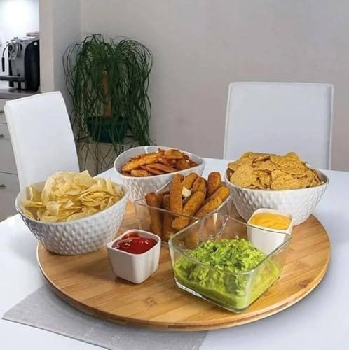 360° Dönebilen 34 Cm Bambu Ahşap Pizza, Peynirebilen ve Sunum Tepsisi – Çok Amaçlı Döner Servis Tahtası, Çerezlik & Sunumluk, Şık ve Dayanıklı Ahşap Sunum Ürünü (Klasik)