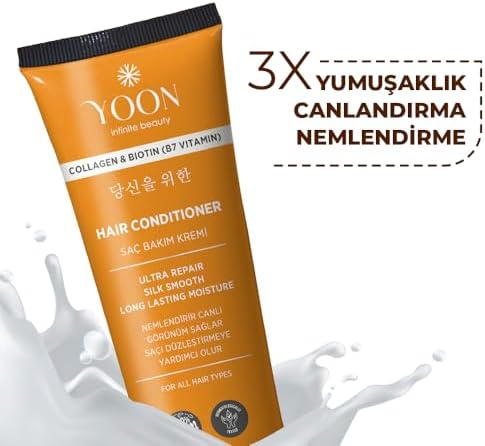 YOON Saç Bakım Seti, Kolajen ve Biotin İçeren Saç Kremi ve Keratin Serum, Tüm Saç Tipleri için Nemlendirici ve Onarıcı Bakım