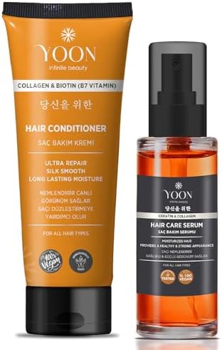 Alternative view of YOON Saç Bakım Seti, Kolajen ve Biotin İçeren Saç Kremi ve Keratin Serum, Tüm Saç Tipleri için Nemlendirici ve Onarıcı Bakım