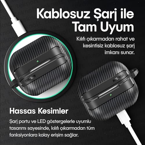 Galaxy Buds 3 Pro, Buds 3 ve Buds 3 FE ile Uyumlu Mat Karbon Fiber Dokulu Darbelere Dayanıklı Premium Silikon Kılıf (Galaxy Buds 3 Pro/3/3 FE)
